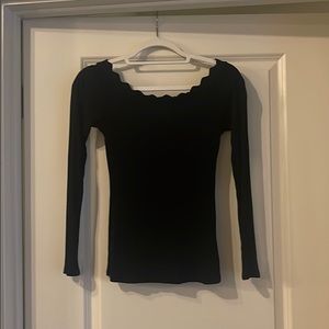 Ribbed collar black long sleeve top